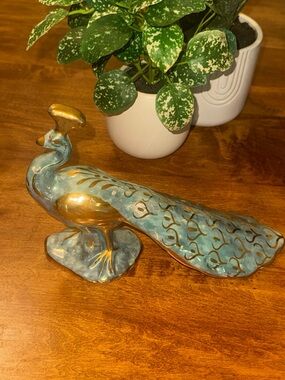 Blue and Gold MCM Ceramic Vintage Peacock Figurine